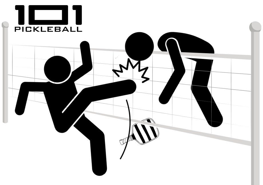 Silhouette of the pickleball player being kicked in the face.