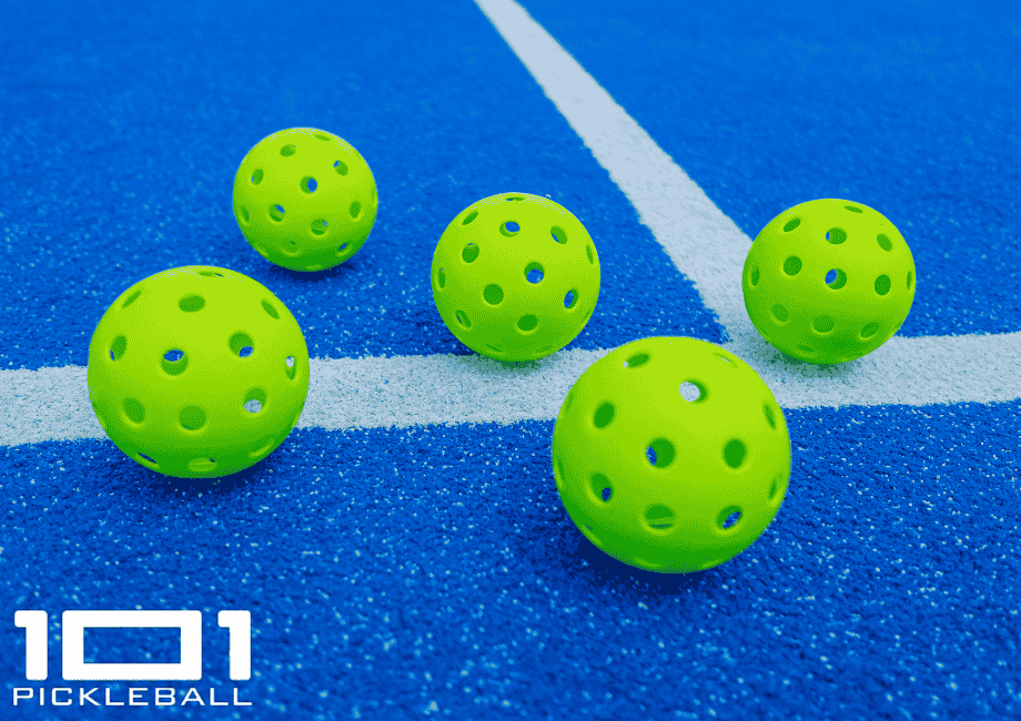 Pickleballs on the court ground